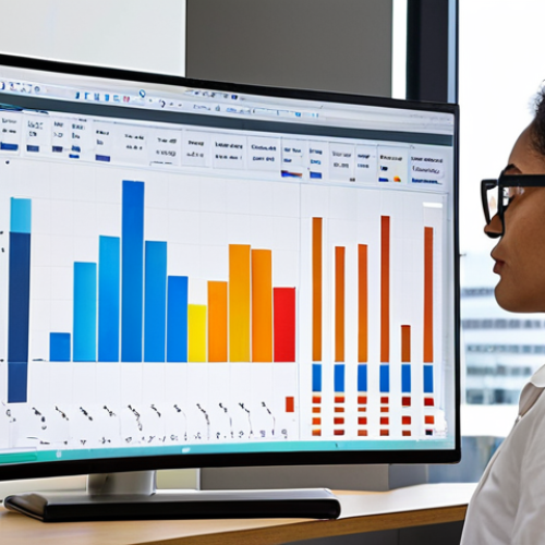 ** Data exploration & visualization. A vibrant scene depicting a data scientist examining various types of data visualizations (histograms, scatter plots, box plots) on a large monitor. The setting is a bright, modern office. Emphasis on understanding data patterns and feature selection. Seaborn and Matplotlib libraries are good to consider in the image

**