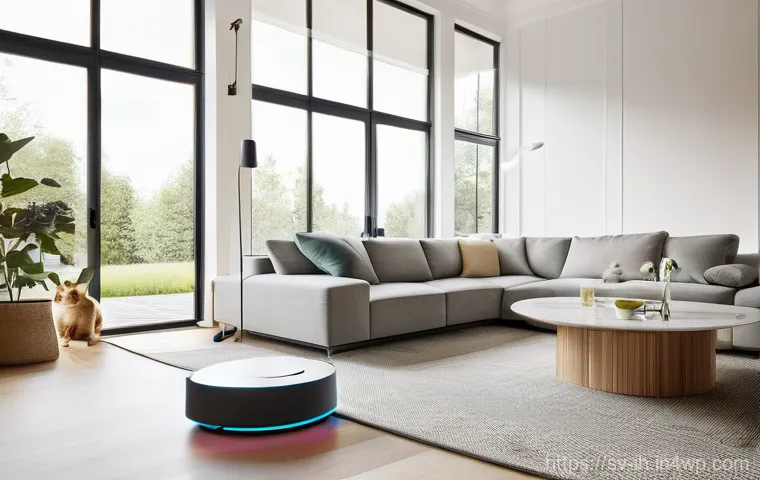 비전 기반 로봇의 경로 계획 기술 - **Prompt:** A sleek, modern household robot, with a friendly and minimalist design, gracefully navig...