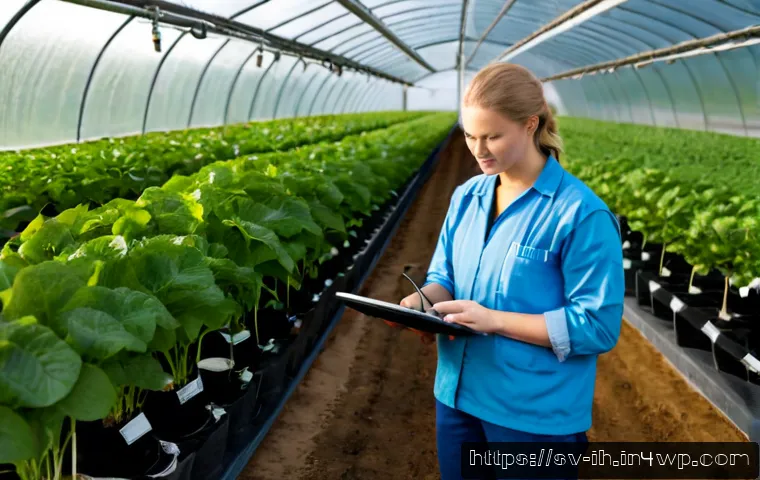 Home 17 CV 기술을 활용한 스마트 팜 시스템 - Photorealistic smart farm greenhouse in rural Sweden, neat rows of leafy greens under soft Nordic mo...
